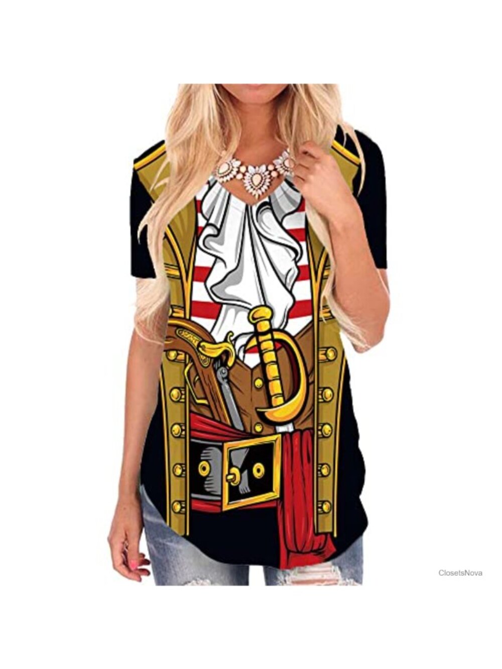 Pirate Costume V Neck 3D Print Funny Graphic Tee Novelty T-Shirt